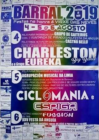 Fechas, información, programa, cartel, imágenes, mapa y ubicación de A Virxe das Neves de Barral - XXVIII Festa da Anguía  en  Castrelo de Miño