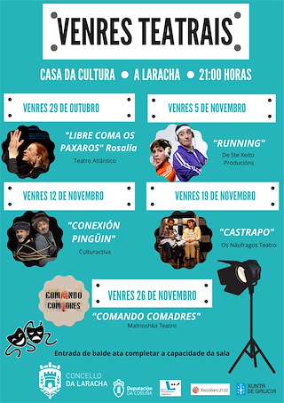Fechas, información, programa, cartel, imágenes, mapa y ubicación de Ciclo Venres Teatrais  en  Laracha