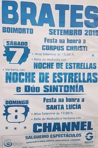 Fechas, información, programa, cartel, imágenes, mapa y ubicación de Corpus Christi y Santa Lucía de Brates  en  Boimorto