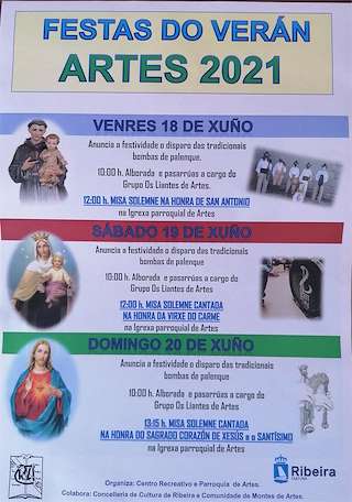 Fechas, información, programa, cartel, imágenes, mapa y ubicación de Corpus, San Antonio, Virxe do Carme e Sagrado Corazón de Xesús de Artes (2024)  en  Ribeira
