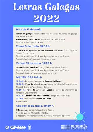 Fechas, información, programa, cartel, imágenes, mapa y ubicación de Día das Letras Galegas  en  O Grove