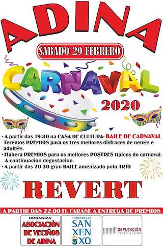 Fechas, información, programa, cartel, imágenes, mapa y ubicación de Entroido de Adina   en  Sanxenxo