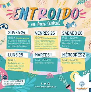Fechas, información, programa, cartel, imágenes, mapa y ubicación de Entroido de Área Central  en  Santiago de Compostela