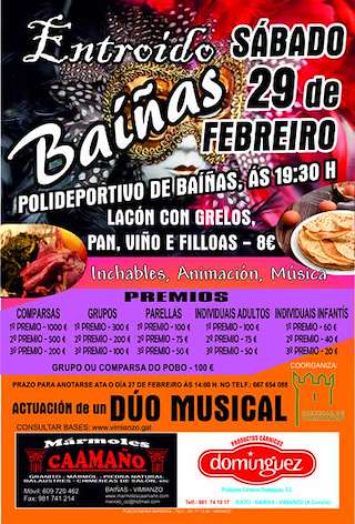 Fechas, información, programa, cartel, imágenes, mapa y ubicación de Entroido de Baíñas  en  Vimianzo