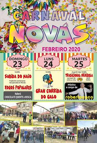 Fechas, información, programa, cartel, imágenes, mapa y ubicación de Entroido de Novás  en  O Rosal
