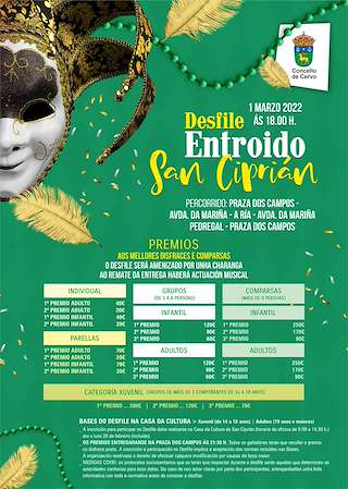 Fechas, información, programa, cartel, imágenes, mapa y ubicación de Entroido de San Ciprián  en  Cervo