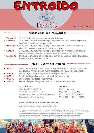 Fechas, información, programa, cartel, imágenes, mapa y ubicación de Entroido  en  Lobios