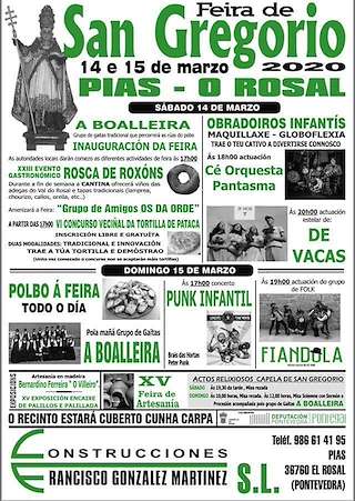 Fechas, información, programa, cartel, imágenes, mapa y ubicación de Feira de San Gregorio de Pias  en  O Rosal