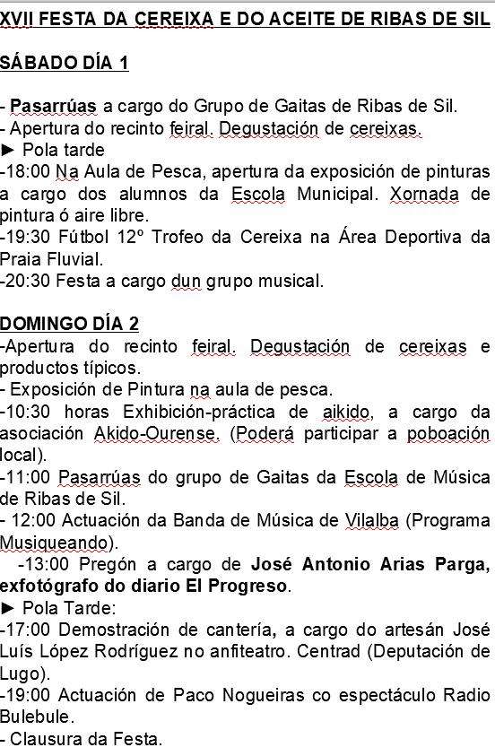 XX Festa da Cereixa, do Viño e do Aceite en Ribas de Sil