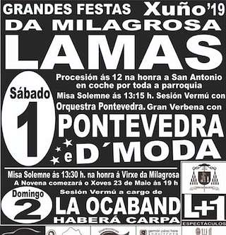 Fechas, información, programa, cartel, imágenes, mapa y ubicación de Festa da Milagrosa de Lamas  en  Zas