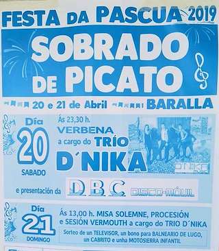 Fechas, información, programa, cartel, imágenes, mapa y ubicación de Festa da Pascua de Sobrado de Picato  en  Baralla