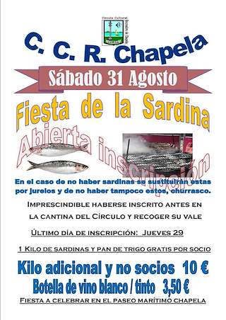 Fechas, información, programa, cartel, imágenes, mapa y ubicación de Festa da Sardiña e Churrascada Popular de Chapela   en  Redondela