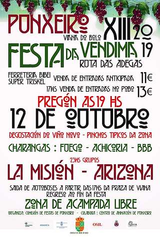 Fechas, información, programa, cartel, imágenes, mapa y ubicación de XV Festa da Vendima - Ruta das Adegas   en  Viana do Bolo