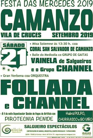 Fechas, información, programa, cartel, imágenes, mapa y ubicación de Festa das Mercedes de Camanzo  en  Vila de Cruces