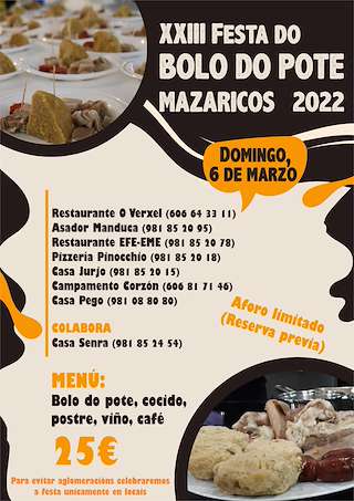 Fechas, información, programa, cartel, imágenes, mapa y ubicación de XXV Festa do Bolo do Pote  en  Mazaricos