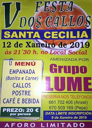 Fechas, información, programa, cartel, imágenes, mapa y ubicación de VIII Festa dos Callos de Santa Cecilia   en  Foz