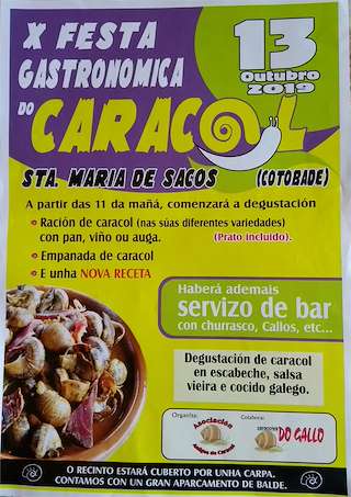 Fechas, información, programa, cartel, imágenes, mapa y ubicación de X Festa Gastronómica do Caracol  en  Cerdedo-Cotobade
