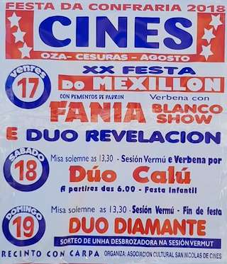 Fechas, información, programa, cartel, imágenes, mapa y ubicación de Festas da Confraría de Cines  en  Oza Cesuras