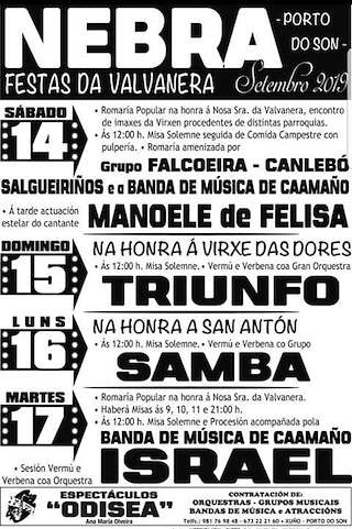 Fechas, información, programa, cartel, imágenes, mapa y ubicación de Festas da Valvanera de Nebra  en  Porto do Son