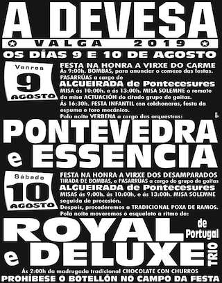 Fechas, información, programa, cartel, imágenes, mapa y ubicación de Festas de A Devesa  en  Valga