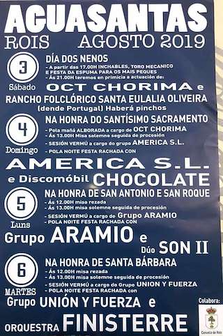 Fechas, información, programa, cartel, imágenes, mapa y ubicación de Festas de Aguasantas  en  Rois
