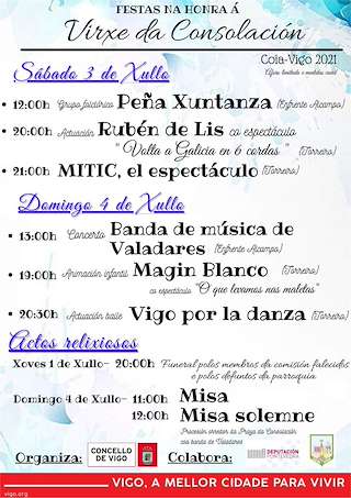 Fechas, información, programa, cartel, imágenes, mapa y ubicación de Festas de Coia - Virxe da Consolación (2024)  en  Vigo