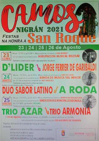 Fechas, información, programa, cartel, imágenes, mapa y ubicación de Festas de San Roque de Camos  en  Nigrán