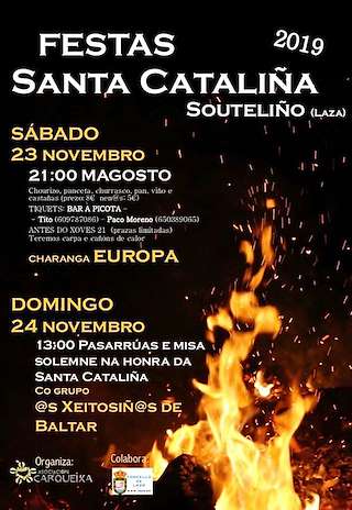 Fechas, información, programa, cartel, imágenes, mapa y ubicación de Festas de Santa Cataliña de Souteliño  en  Laza