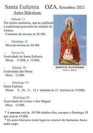 Fechas, información, programa, cartel, imágenes, mapa y ubicación de Festas de Santa Eufemia de Oza  en  Teo