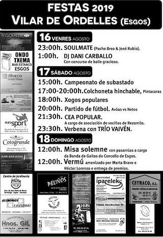 Fechas, información, programa, cartel, imágenes, mapa y ubicación de Festas de Vilar de Ordelles  en  Esgos