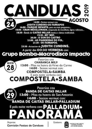 Fechas, información, programa, cartel, imágenes, mapa y ubicación de Festas do Carme de Cánduas  en  Cabana de Bergantiños