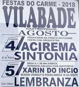 Fechas, información, programa, cartel, imágenes, mapa y ubicación de Festas do Carme de Vilabade  en  Castroverde