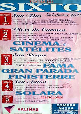 Fechas, información, programa, cartel, imágenes, mapa y ubicación de Festas do Sixto - San Félix, Virxe do Carme, San Roque e San Antón  en  Vilagarcía de Arousa