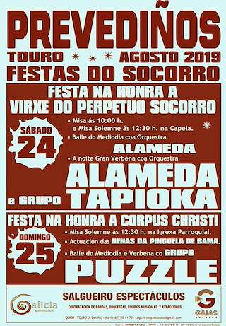 Fechas, información, programa, cartel, imágenes, mapa y ubicación de Festas do Socorro de Prevediños  en  Touro