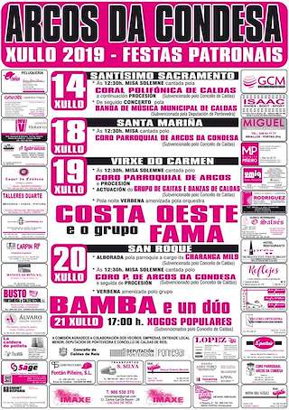 Fechas, información, programa, cartel, imágenes, mapa y ubicación de Festas Patronais de Arcos da Condesa  en  Caldas de Reis