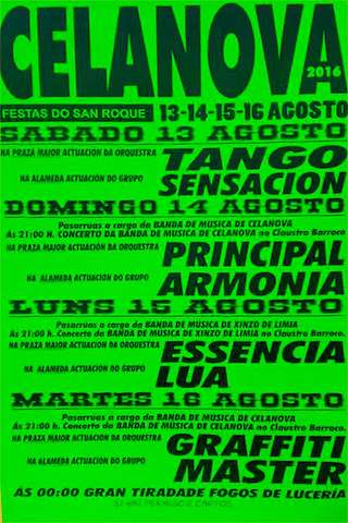 Fechas, información, programa, cartel, imágenes, mapa y ubicación de Festas Patronais de San Roque  en  Celanova