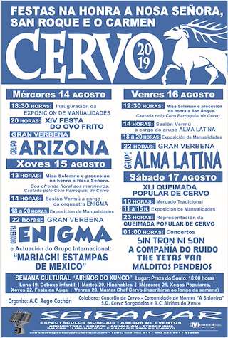 Fechas, información, programa, cartel, imágenes, mapa y ubicación de Festas Patronais - Nosa Señora e San Roque  en  Cervo