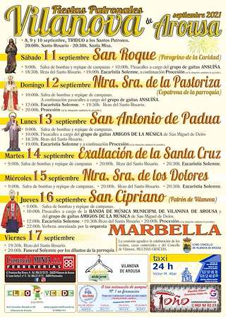 Fechas, información, programa, cartel, imágenes, mapa y ubicación de Festas Patronais -  San Roque, Nosa Señora da Pastoriza e San Cipriano  en  Vilanova de Arousa