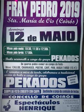 Fechas, información, programa, cartel, imágenes, mapa y ubicación de Fray Pedro de Santa María de Ois   en  Coirós