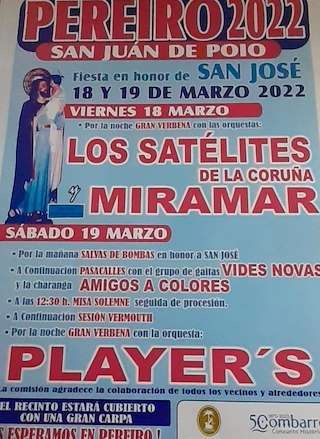 Fechas, información, programa, cartel, imágenes, mapa y ubicación de Grandes Festas de San José de Pereiro  en  Poio