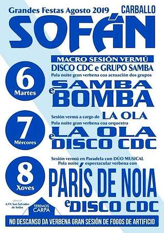 Fechas, información, programa, cartel, imágenes, mapa y ubicación de Grandes Festas de Sofán (2024)  en  Carballo