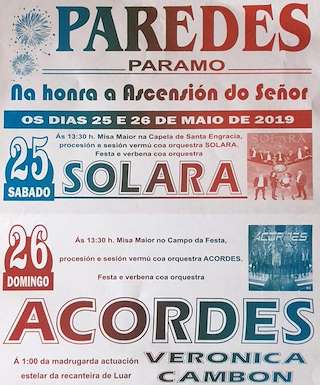 Fechas, información, programa, cartel, imágenes, mapa y ubicación de Nosa Señora da Ascensión de Paredes  en  O Páramo