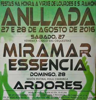 Fechas, información, programa, cartel, imágenes, mapa y ubicación de Nosa Señora de Lourdes e San Ramón de Anllada  en  Cuntis