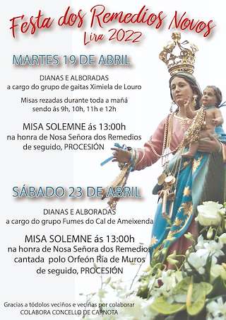 Fechas, información, programa, cartel, imágenes, mapa y ubicación de Nosa Señora dos Remedios Novos de Lira  en  Carnota