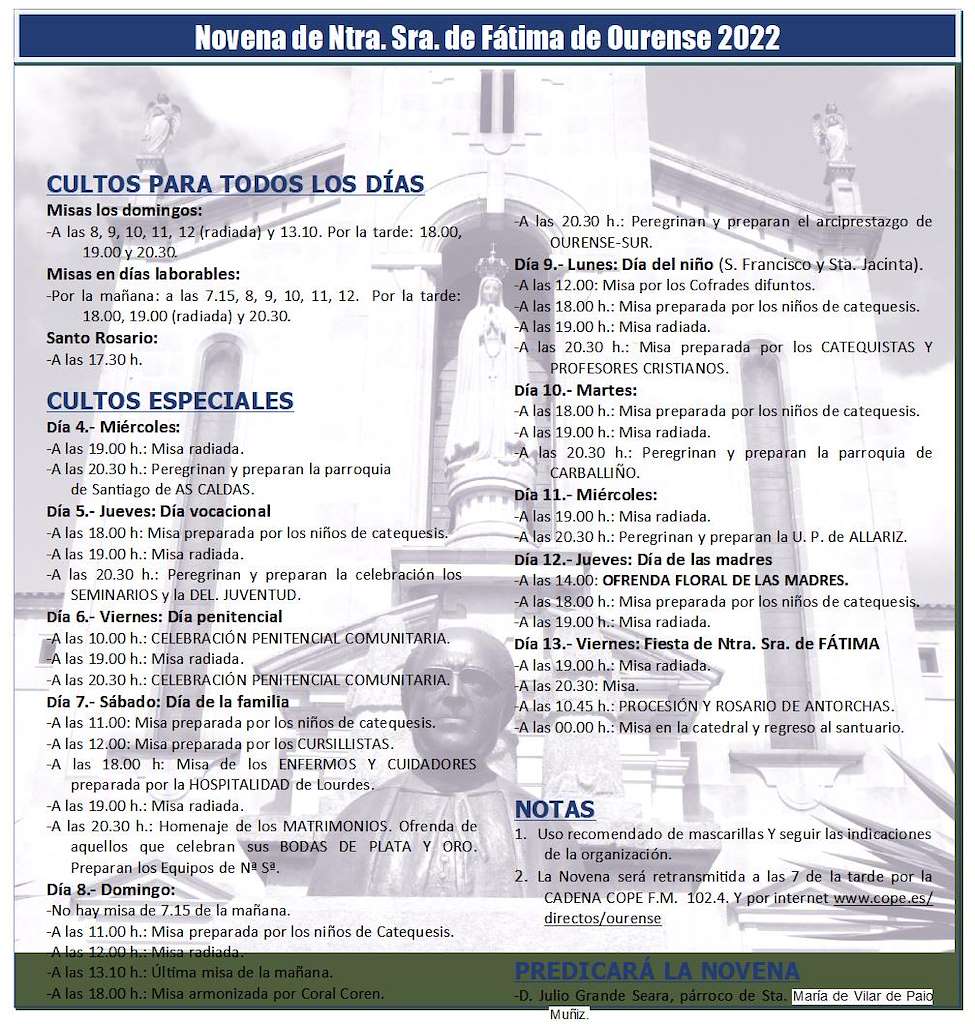 Novena de Nuestra Señora de Fátima  en Ourense