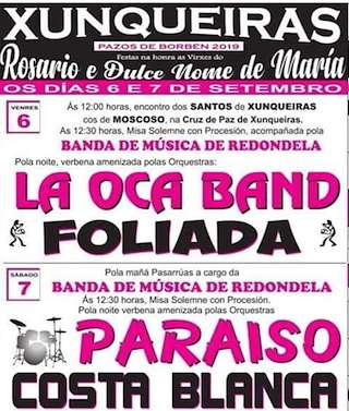 Fechas, información, programa, cartel, imágenes, mapa y ubicación de O Rosario e Dulce Nome de María de Xunqueiras  en  Pazos de Borbén