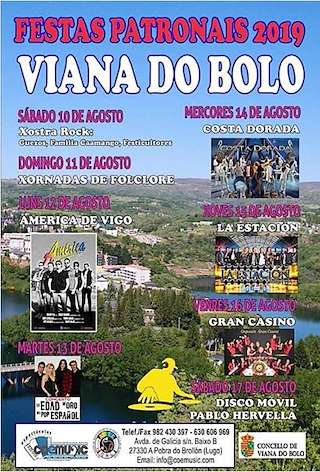 Fechas, información, programa, cartel, imágenes, mapa y ubicación de Patronais da Nosa Señora da Asunción e San Roque  en  Viana do Bolo