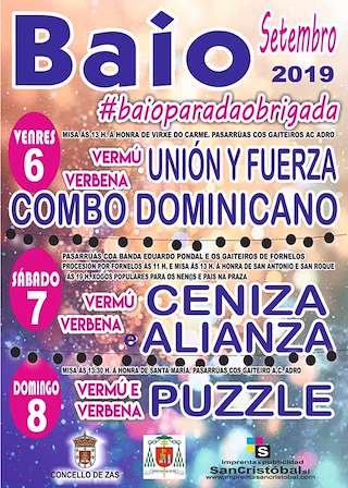 Fechas, información, programa, cartel, imágenes, mapa y ubicación de Patronais de Baio  en  Zas