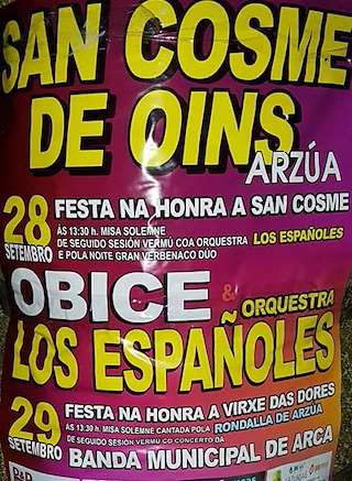 Fechas, información, programa, cartel, imágenes, mapa y ubicación de Patronais de San Cosme de Oíns  en  Arzúa