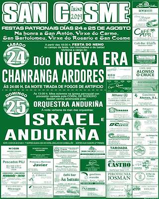 Fechas, información, programa, cartel, imágenes, mapa y ubicación de Patronales de San Cosme   en  O Irixo